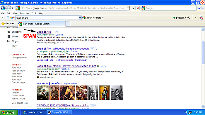 Spam in Google Search for Joan of Arc