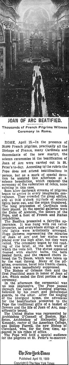 Joan of Arc's Beatification Ceremony at the Vatican in 1909