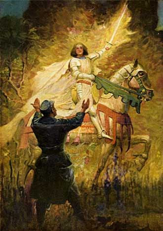 Color drawing of Joan of Arc in book The Boken Soldier and the Maid of France