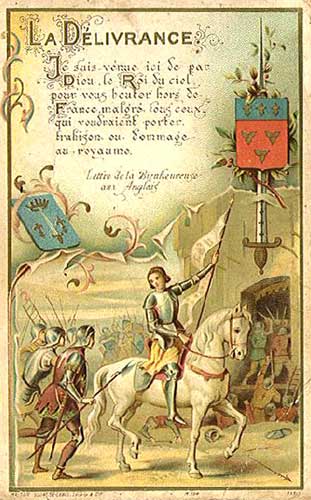  Holy Card of Joan of Arc on horseback with her banner