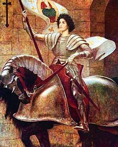Joan of Arc on horseback with banner by Sir William Blake Richmond
