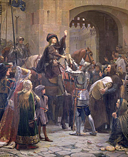 Joan of Arc departing Vaucouleurs painting by Jean-Jacques Scherrer