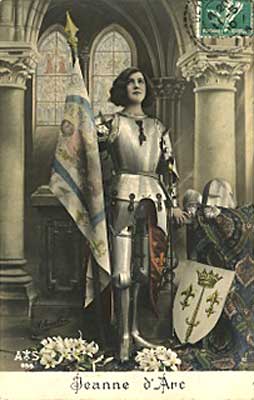 Picture of Postcard showing Joan of Arc with Banner & Shield