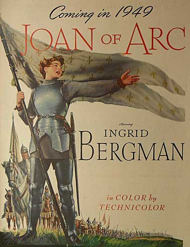 Joan of Arc Movie Poster showing Ingrid Bergman holding Joan's banner
