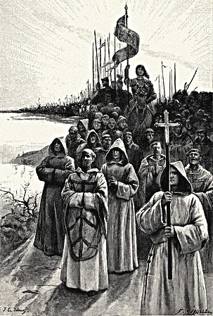 Joan of Arc with Priests leading army