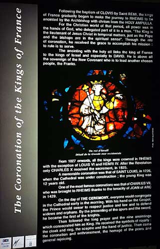 Sign at Cathedral of Reims describing the coronation of French Kings
