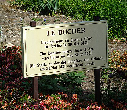 Sign marking the spot where Joan of Arc was burned to death