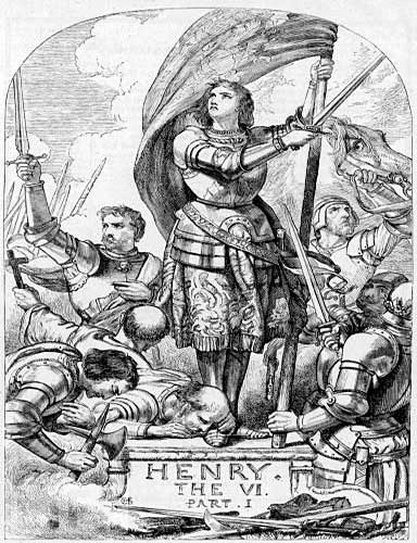 Cover for Shakespeare's Henry The VI Part 1 depicting Joan of Arc in battle