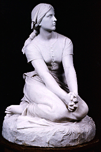 Statue of Joan of Arc as a maid listening to her Voices