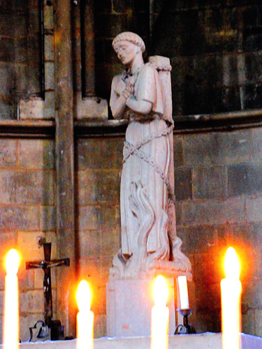 Joan Burning at the stake statue - Photo courtesy of Virginia Frohlick of the St. Joan of Arc Center