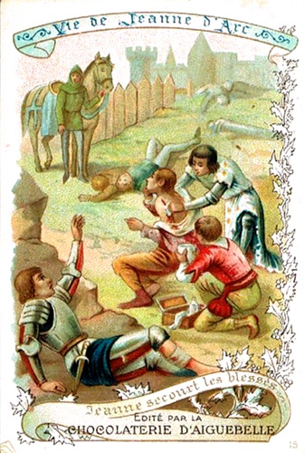 Trading Card picture of Joan of Arc comforting a wounded soldier