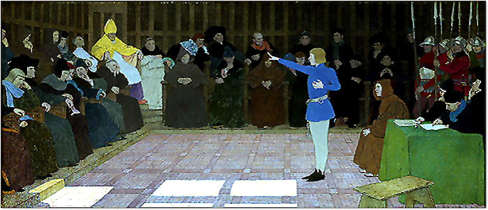 Joan of Arc at trial before her judges Painting by Monvel