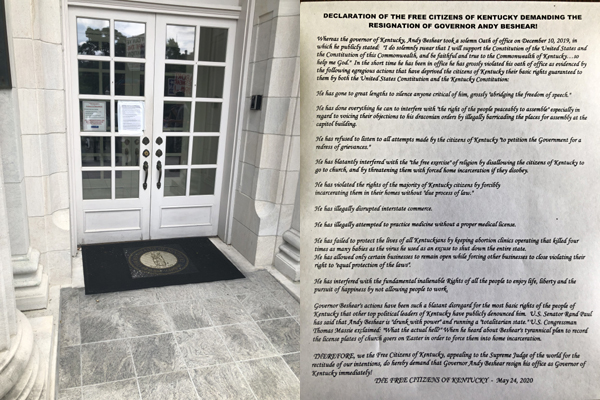 Patriot Declaration on Door of Governors Mansion