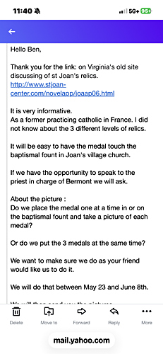 Joan of Arc email about relic 1
