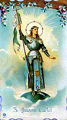 Holy card of Joan of Arc celebrating her canonization as a Saint