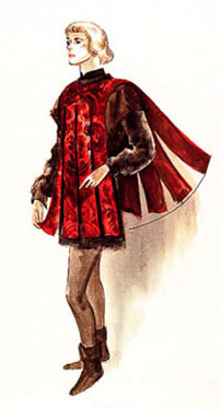 Proposed movie costume design for Ingrid, made from a 
soft red velvet